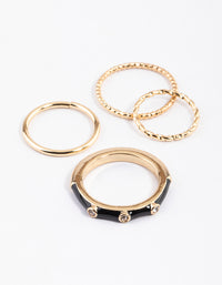 Black Enamel & Diamante Ring 4-Pack - link has visual effect only