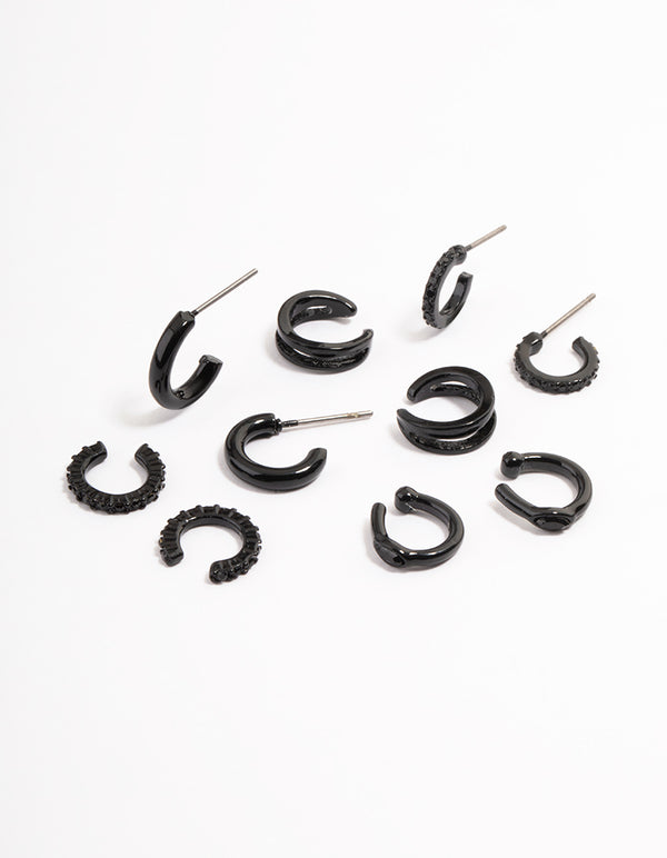 Black Hoop Huggie Earrings 5-Pack