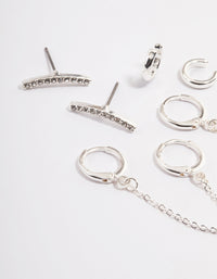 Silver Diamante Huggie Chain Earrings 5-Pack - link has visual effect only