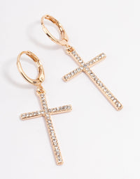 Gold Diamante Cross Huggie Earrings - link has visual effect only