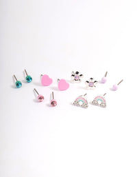 Kids Pink Heart Diamante Stud Earrings 6-Pack - link has visual effect only