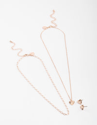 Rose Gold Heart Rays Layered Necklace & Earrings Set - link has visual effect only