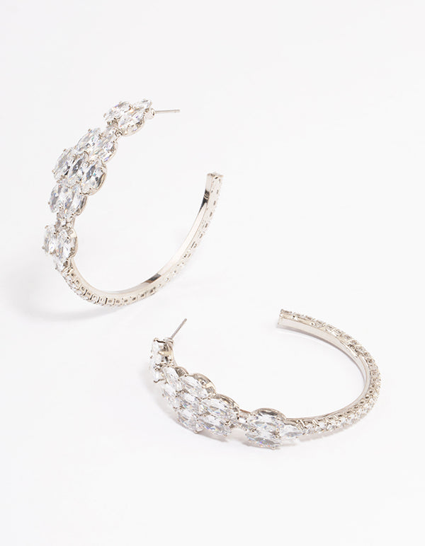 Silver Diamante Baguette Statement Hoop Earrings