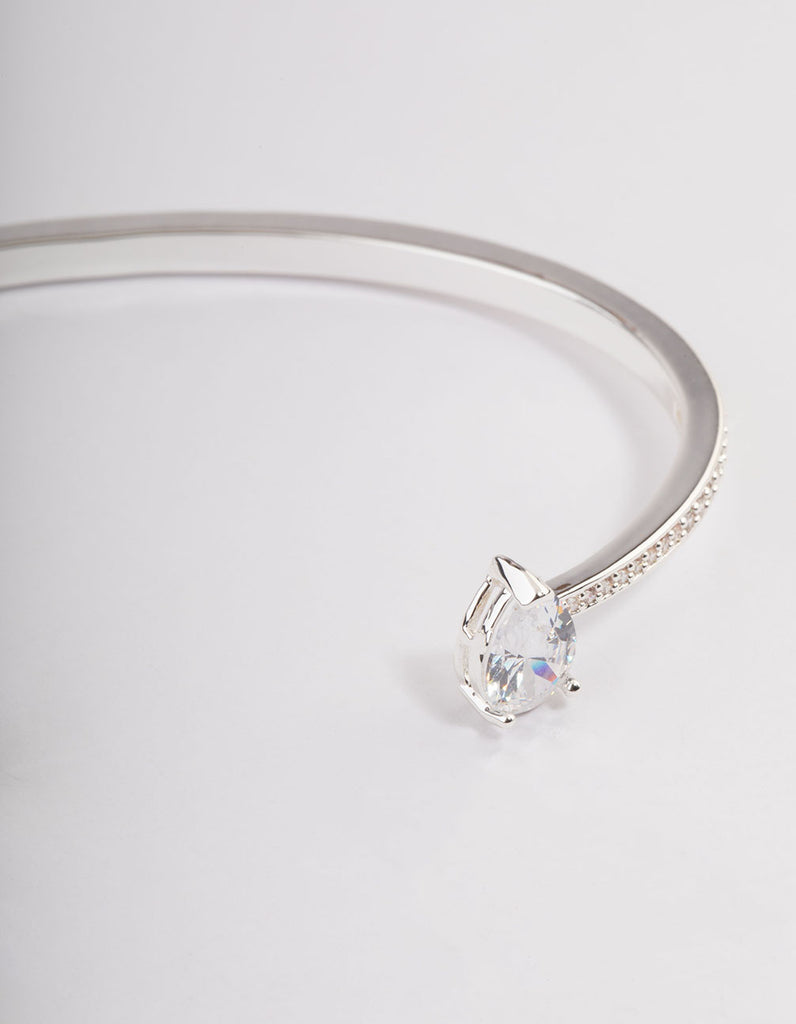 Silver Cubic Zirconia Pearl Diamante Bangle