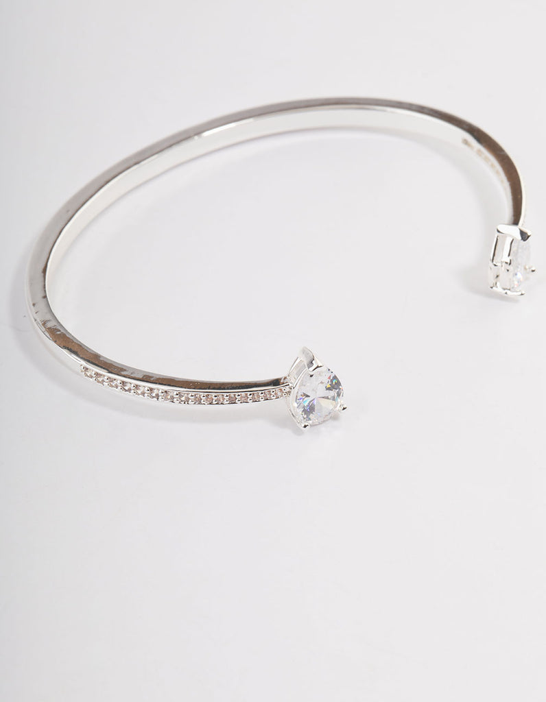 Silver Cubic Zirconia Pearl Diamante Bangle