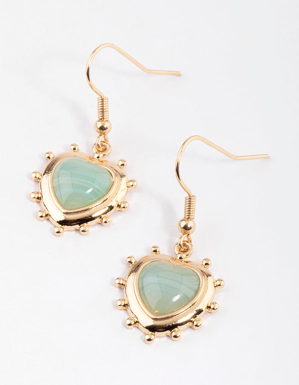 Gold Grunge Heart Stone Drop earrings