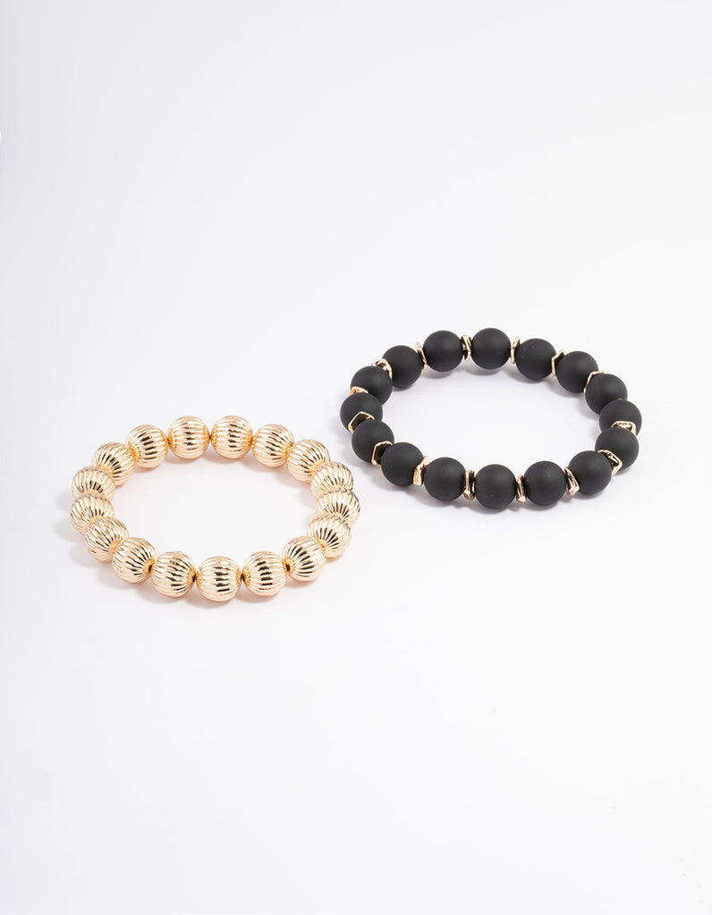 Black Mixed Texture Bead & Disc Bracelet Pack