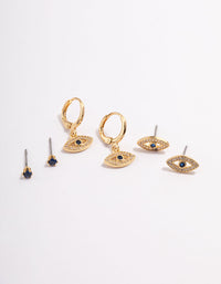 Gold Plated Double Evil Eye Earrings Pack - link has visual effect only