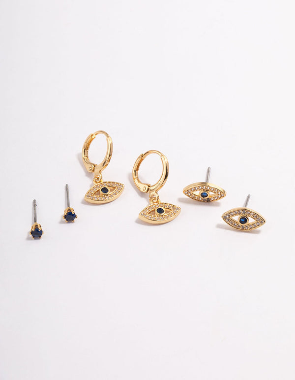 Gold Plated Double Evil Eye Earrings Pack