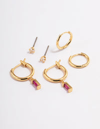 Gold Plated Cubic Zirconia Fuschia Cut Hoop Earrings 6-Pack - link has visual effect only