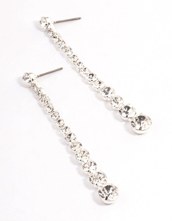 Silver Diamante Graduated Straight Drop Earrings