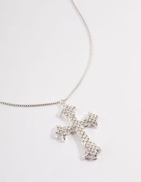 Silver Boxchain Large Diamante Cross Necklace - link has visual effect only