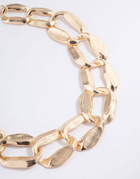 Gold Chunky Hammered Chain Link Necklace - link has visual effect only