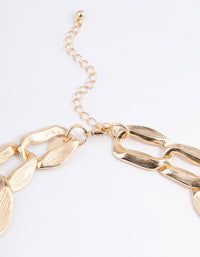 Gold Chunky Hammered Chain Link Necklace - link has visual effect only