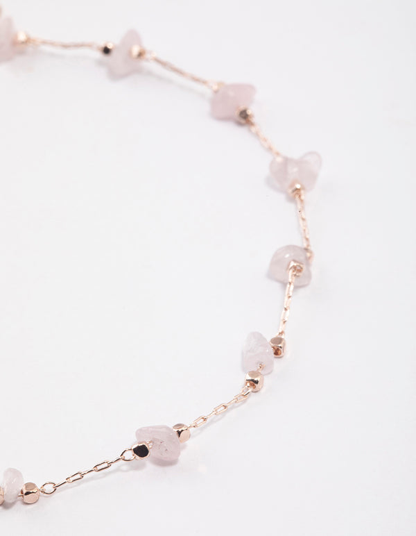 Rose Gold Rose Quartz Dainty Chip Anklet