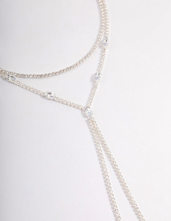 Silver Cubic Zirconia Double Row Spilt Y-Necklace