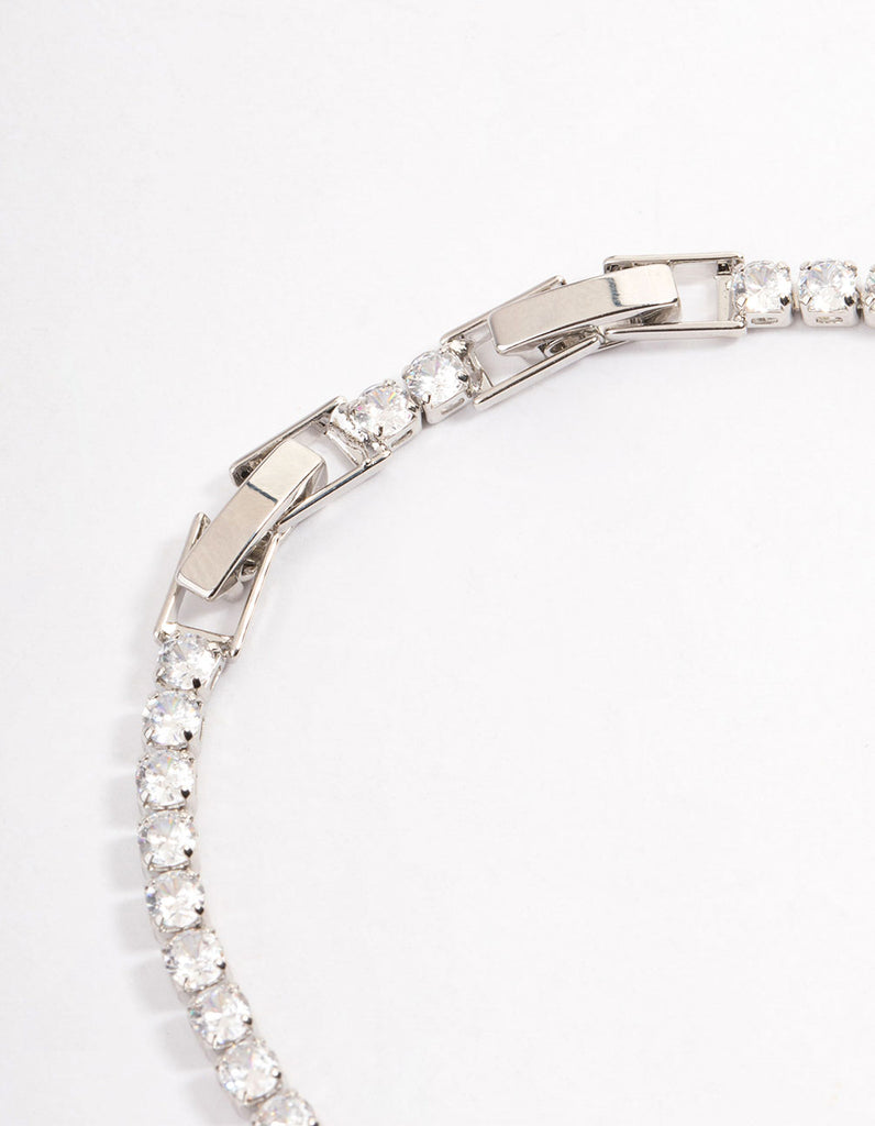 Rhodium Square Cupchain Circle Pendant Bracelet