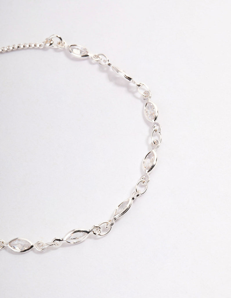 Silver Cubic Zirconia Stone Chain Toggle Bracelet