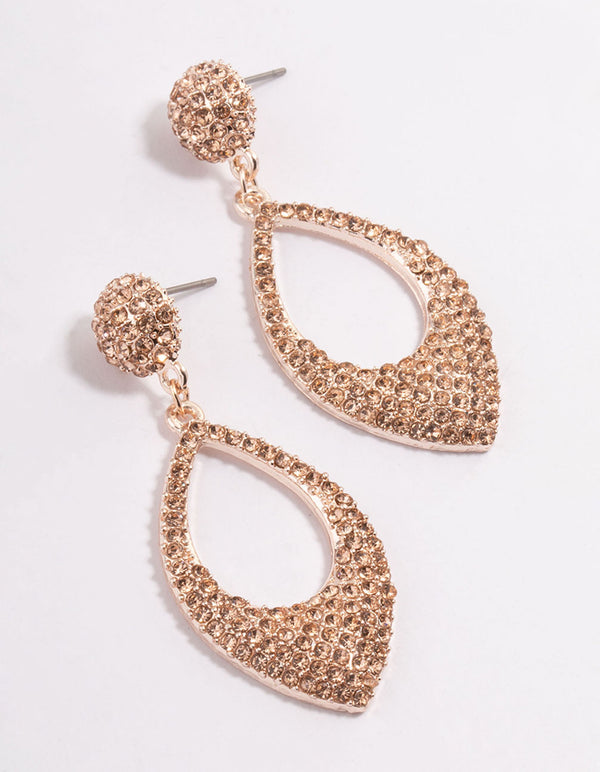 Rose Gold Diamante Pink Drop Earrings