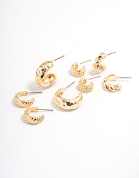 Gold Plated Molten Multi Hoop Earrings 4-Pack - link has visual effect only