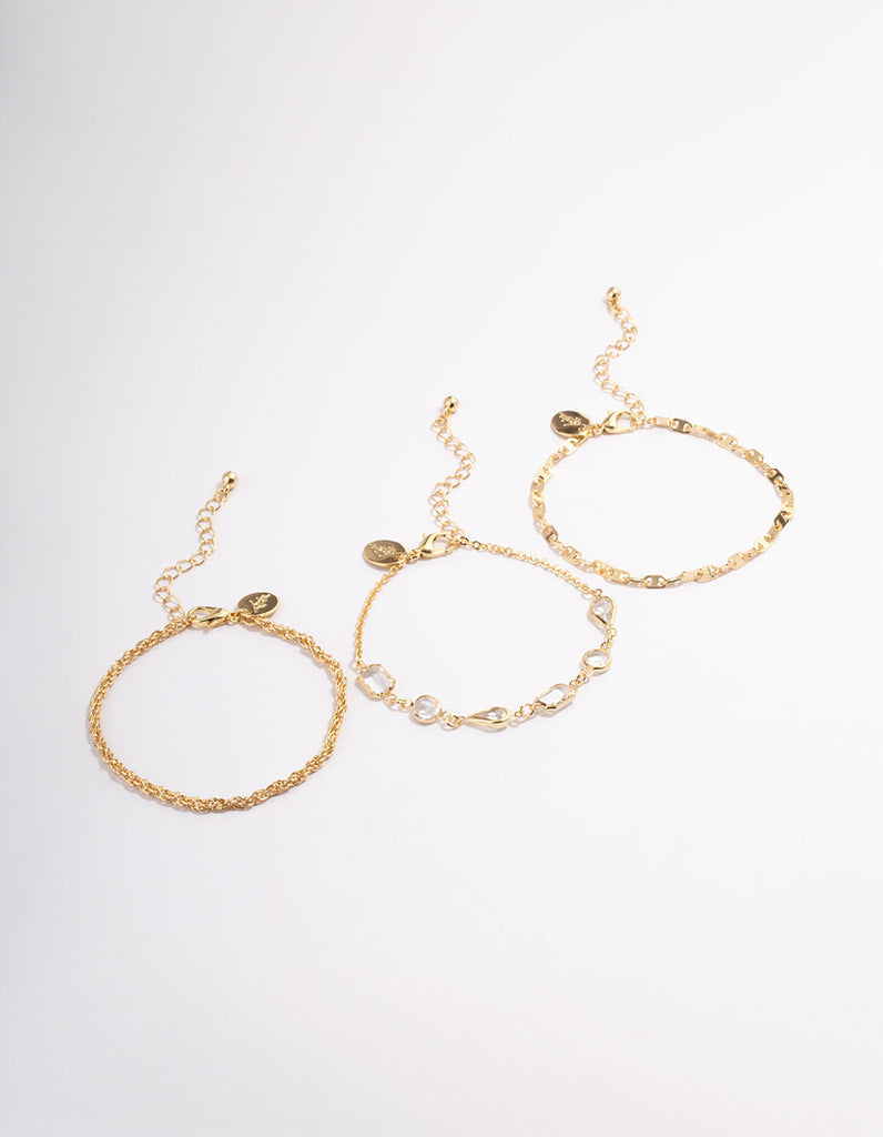 Gold Plated Stone Chain Multi Bracelet Pack