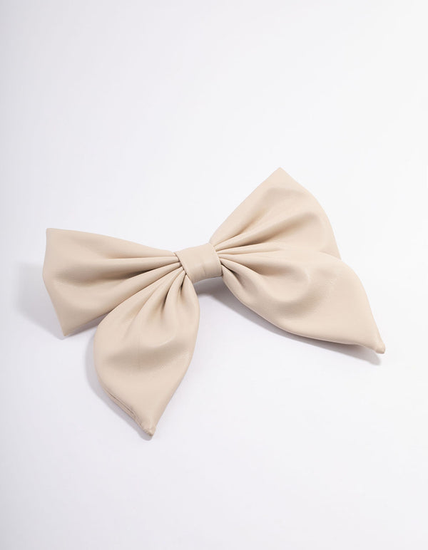 Faux Leather Netural Fabric Bow Clip