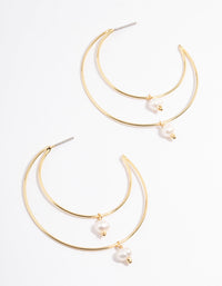 Gold Plated Double Layer Freshwater Pearl Drop Hoop Earrings - link has visual effect only