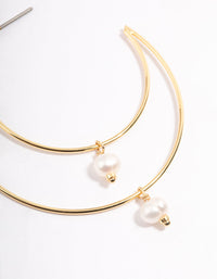 Gold Plated Double Layer Freshwater Pearl Drop Hoop Earrings - link has visual effect only