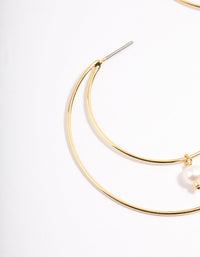 Gold Plated Double Layer Freshwater Pearl Drop Hoop Earrings - link has visual effect only