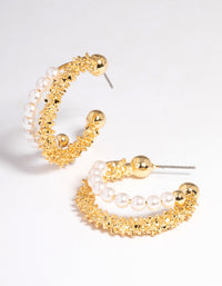 Gold Plated Double Layer Molten Freshwater Pearl Hoop Earrings - link has visual effect only