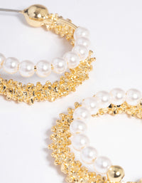 Gold Plated Double Layer Molten Freshwater Pearl Hoop Earrings - link has visual effect only