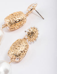 Gold Textured Pearl Drop Earrings - link has visual effect only