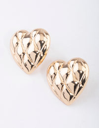 Gold Quilted Heart Stud Earrings - link has visual effect only