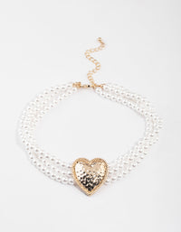 Gold Hammered Heart Pearl Choker - link has visual effect only