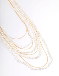 Gold Pearl Long Layered Necklace - link has visual effect only