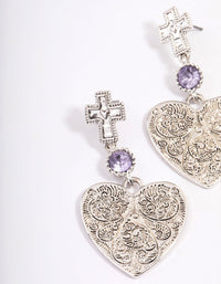 Antique Silver Textured Heart Cross Earrings - link has visual effect only