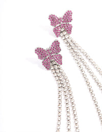 Rhodium Pink Butterfly Curb Chain Earrings - link has visual effect only