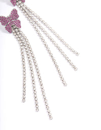 Rhodium Pink Butterfly Curb Chain Earrings - link has visual effect only