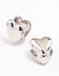 Rhodium Puffy Heart Huggie Earrings - link has visual effect only