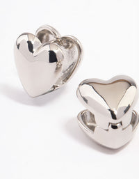 Rhodium Puffy Heart Huggie Earrings - link has visual effect only