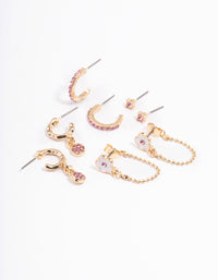 Pink Flower Chain Stacker Earrings - link has visual effect only