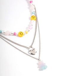 Rhodium Layered Smiley Gummy Necklace - link has visual effect only