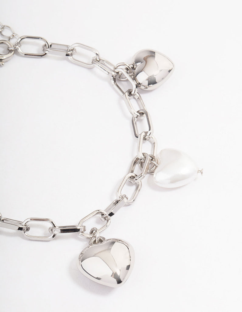 Rhodium Puffy Heart Bracelet