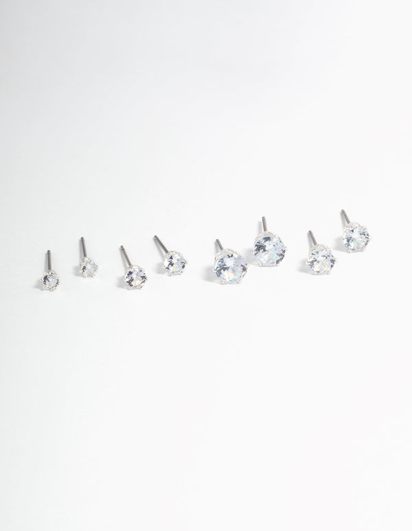 Silver Plated Cubic Zirconia Ascending Earrings 8-Pack