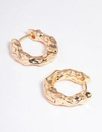 Gold Hammered Thick Huggie Earrings - link has visual effect only