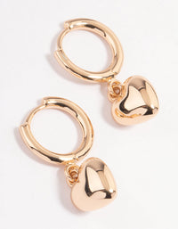 Gold Puffy Heart Drop Huggie Earrings - link has visual effect only