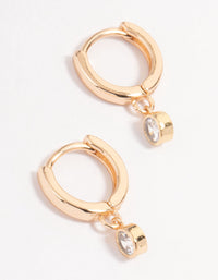 Gold Small Diamante Drop Huggie Earrings - link has visual effect only