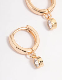 Gold Small Diamante Drop Huggie Earrings - link has visual effect only