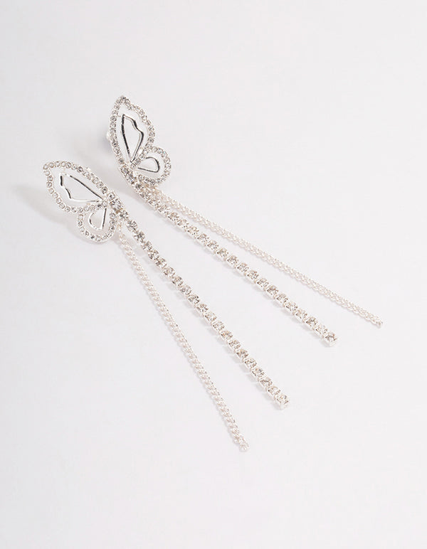 Silver Butterfly Wing Drop Earrings