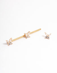 Gold Plated Surgical Steel Triple Butterfly Industrial Bar - link has visual effect only